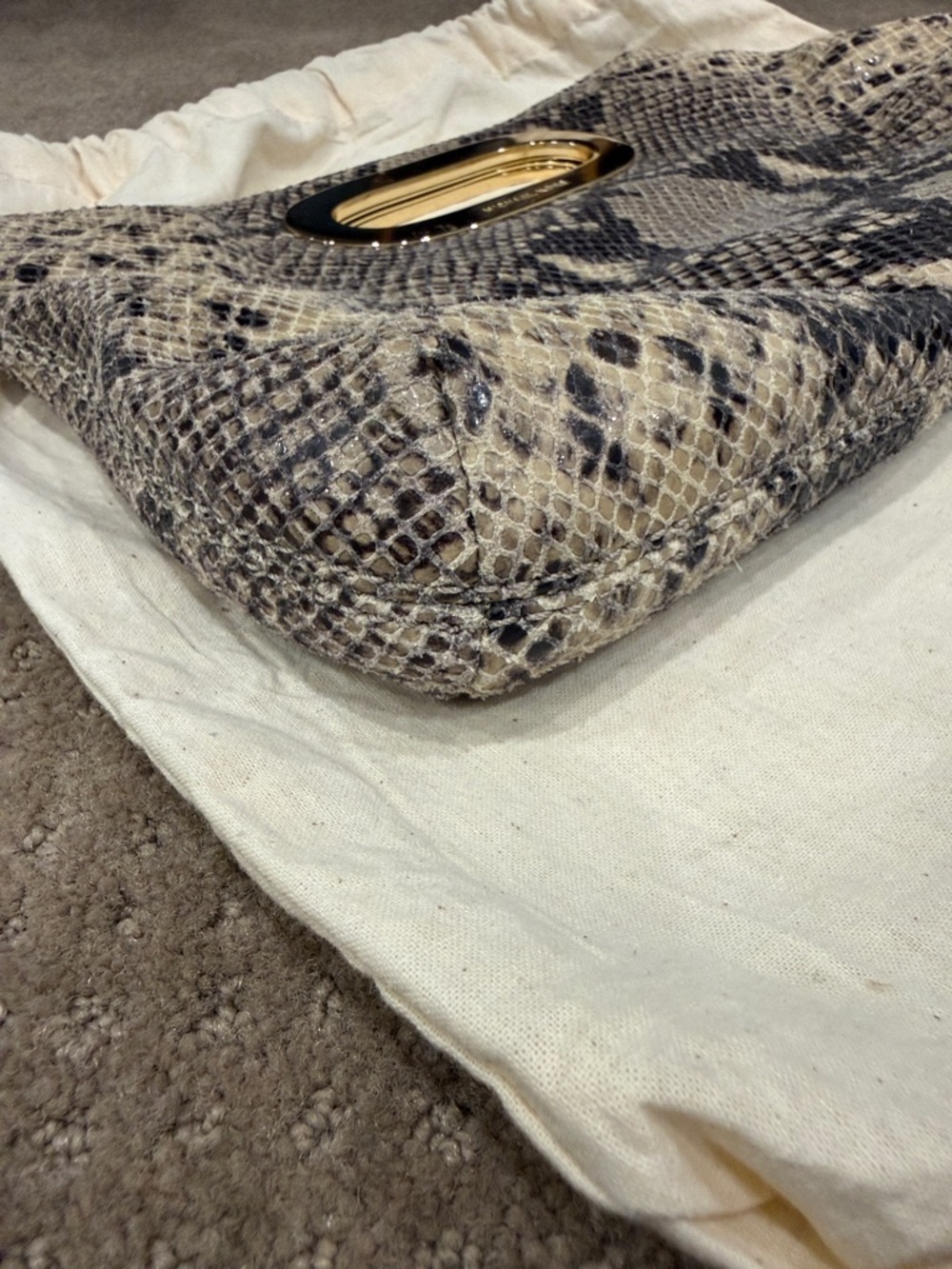 Michael Kors Beige and Black Snake-Print Clutch with Gold Hardware - Picture 6 of 10